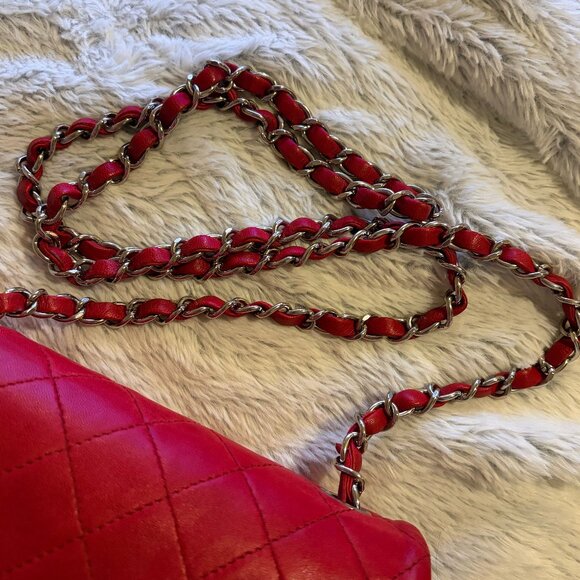 Quilted CHANEL Lambskin Mini Flap Shoulder Bag in Red - Picture 14 of 14